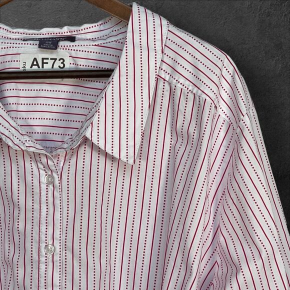 Roamans Button Up Top Women Size 38W Red/White‎ Striped Collared Long Sleeve - Picture 4 of 14
